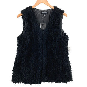Kenneth Blake Women's Black Faux Fur V-Neck Hook & Eye Sleeveless Vest Large